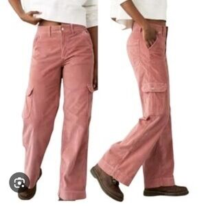 American Eagle Baggy Wide Leg Corduroy Pants Pink Super High Rise Cargo
